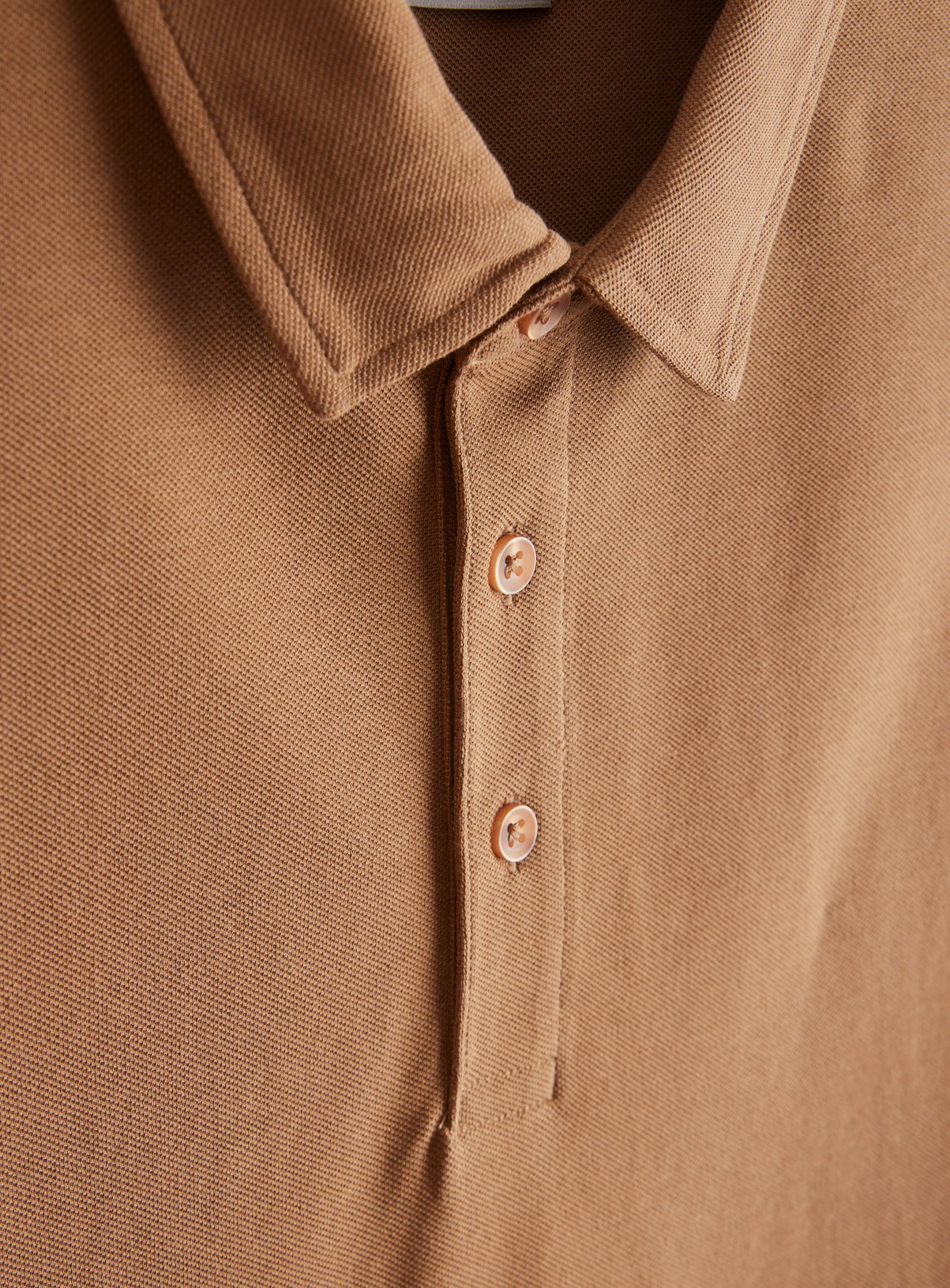 Light Brown Long Sleeve Pique Polo Shirt XL - Image 4 thumbnail